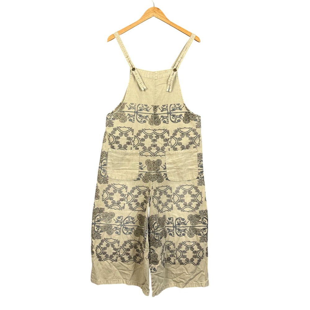 easel Overalls Womens M Cropped Wide Leg Printed Denim Bib Adjustable Straps